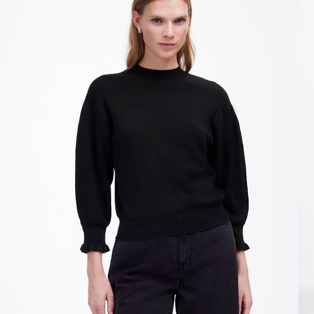 Madewell merino ruffle pullover Women's black Sweater